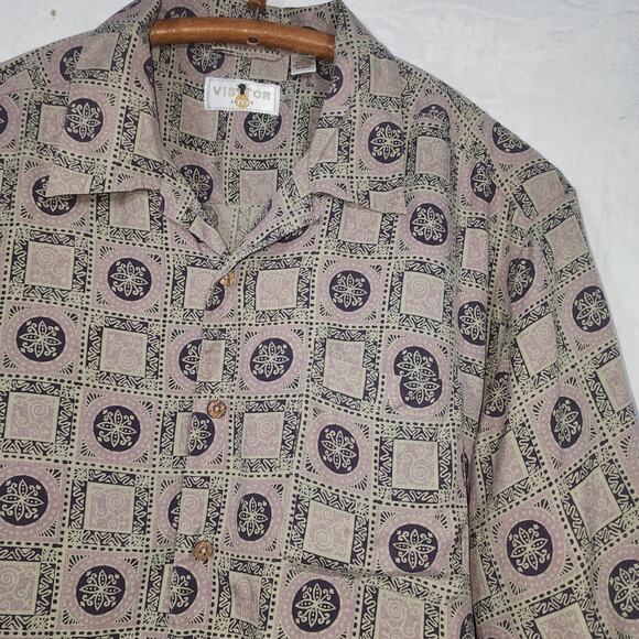 VISITOR sz Xl gray/ lavender short sleeve button front casual shirrt - Picture 2 of 5